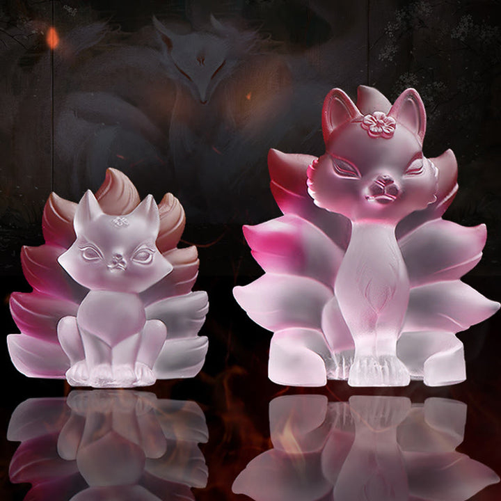 Buddha Stones Small Nine Tailed Fox Success Strength Home Figurine Decoration - image 0