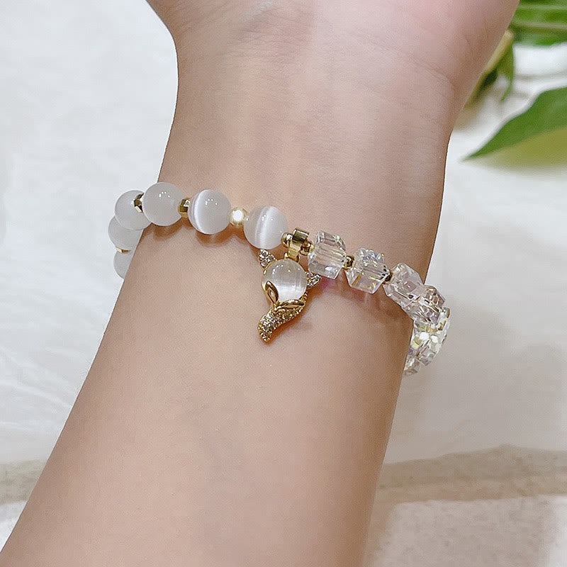 Buddha Stones Cat's Eye Crystal Lucky Clover Star Moon Fish Tail Fox Cat Charm Love Bracelet