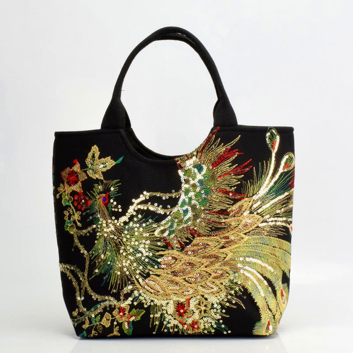 Peacock Double-sided Embroidery Tote Bag Shoulder Bag Crossbody Bag