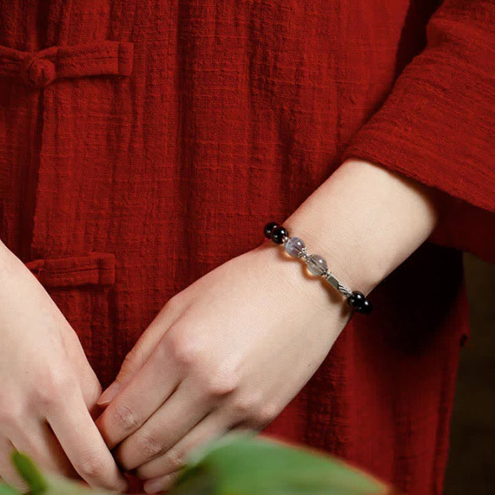 925 Sterling Silver Obsidian Moonstone Strength Couple Bracelet - image 9