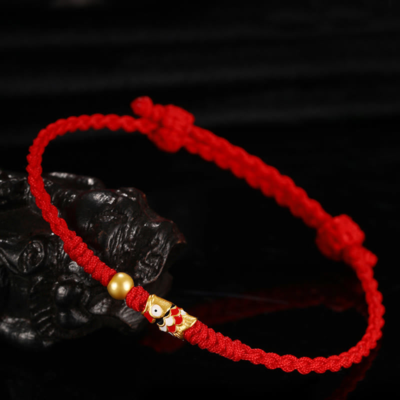 Buddha Stones 999 Gold Luck Koi Fish Handcrafted Braided String Bracelet