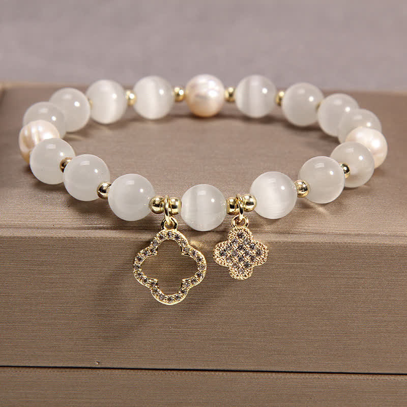 Buddha Stones Cat's Eye Lovely Cat Pattern Pearl Love Charm Bracelet - image 6