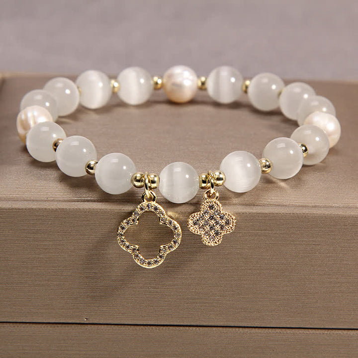 Buddha Stones Cat's Eye Lovely Cat Pattern Pearl Love Charm Bracelet - image 6