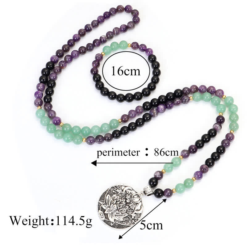Buddha Stones 108 Mala Beads Amethyst Green Aventurine Lotus Meditation Bracelet - image 15