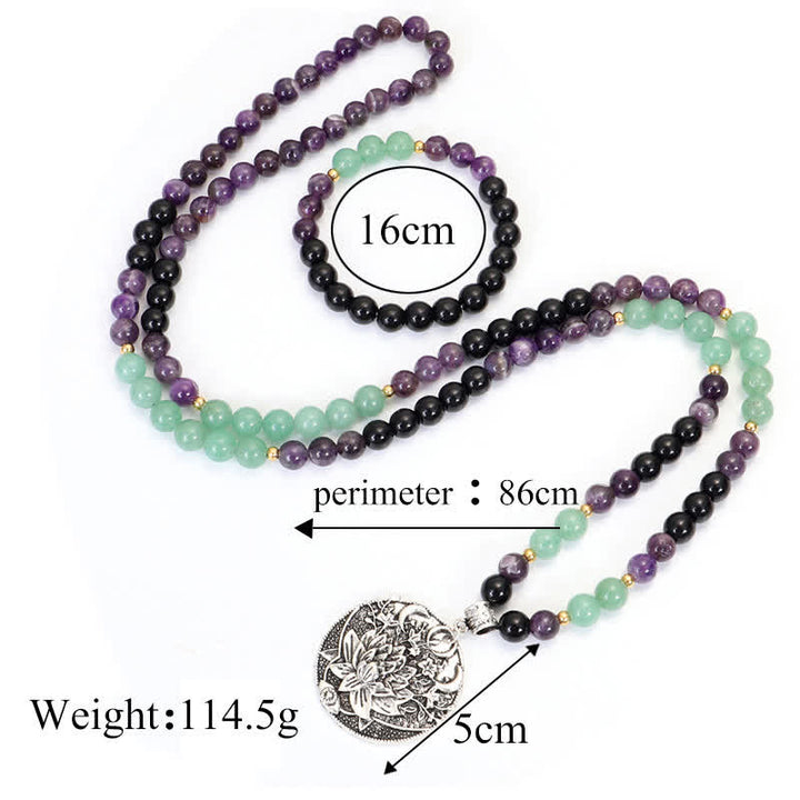 Buddha Stones 108 Mala Beads Amethyst Green Aventurine Lotus Meditation Bracelet - image 15