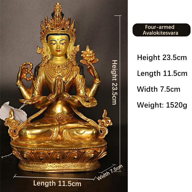 Bodhisattva Tara Chenrezig Four-armed Avalokitesvara Protection Copper Gold Plated Statue Decoration - AVALOKITESVARA SYMBOL (Wealth ♥ Success) - image 6