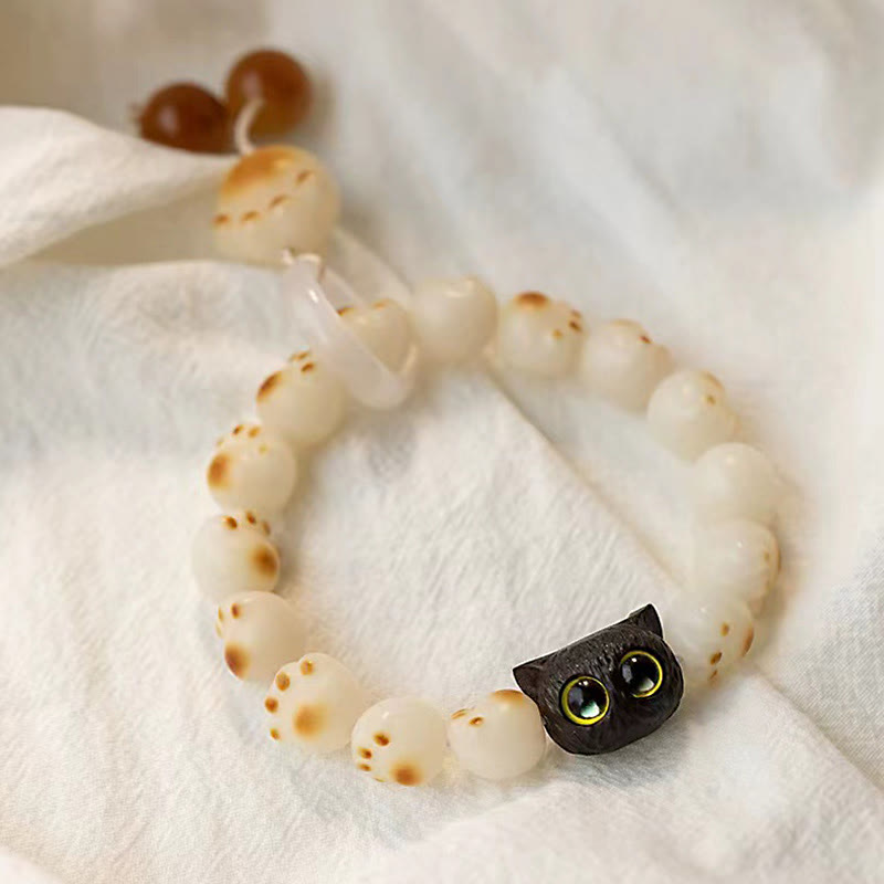 Buddha Stones Natural Bodhi Seed Red Sandalwood Lovely Paw Lucky Cat Peace Bracelet - image 9