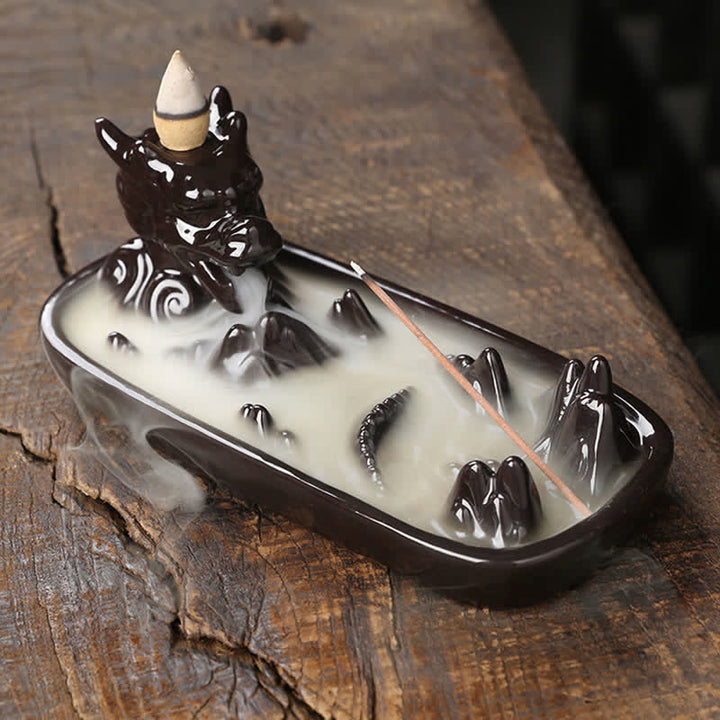 Buddha Stones Dragon Mountain Strength Ceramic Incense Burner Decoration - Black - image 12