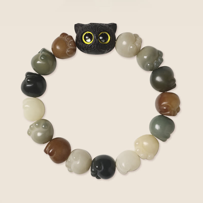 Buddha Stones Natural Bodhi Seed Lovely Paw Ebony Wood Lucky Cat Wisdom Bracelet - image 4