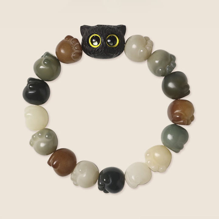 Buddha Stones Natural Bodhi Seed Lovely Paw Ebony Wood Lucky Cat Wisdom Bracelet - image 4