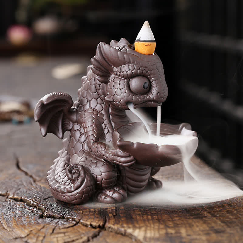 Lovely Dinosaur Purple Clay Backflow Smoke Fountain Healing Incense Burner Decoration - image 4
