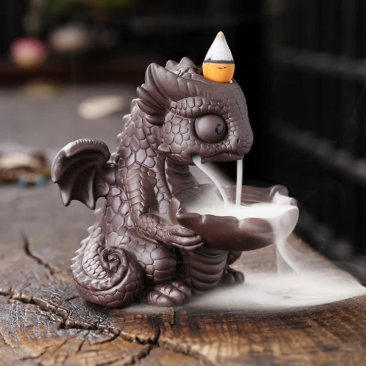 Lovely Dinosaur Purple Clay Backflow Smoke Fountain Healing Incense Burner Decoration - image 4