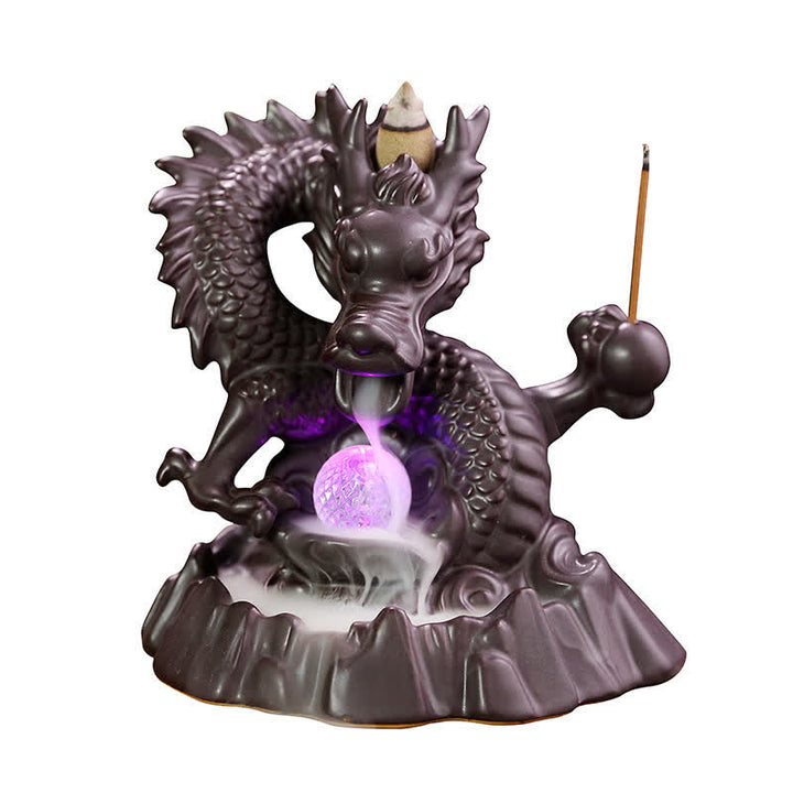 Auspicious Dragon Ceramic Backflow Smoke Fountain Meditation Healing Incense Burner Led Ball Decoration - image 11