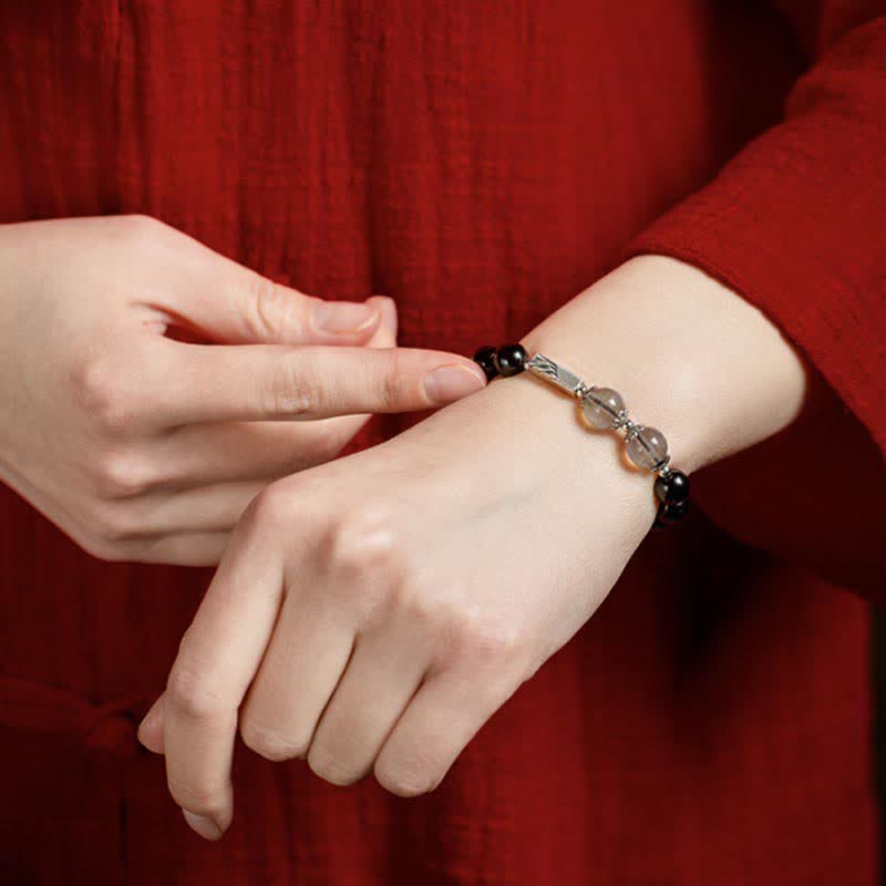 925 Sterling Silver Obsidian Moonstone Strength Couple Bracelet - image 3