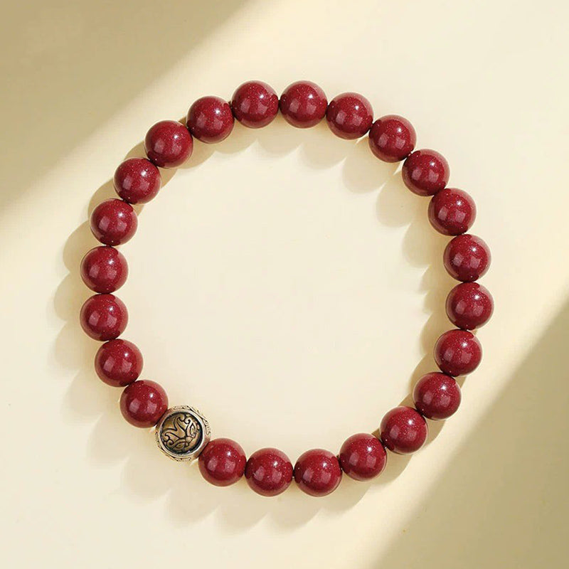 Buddha Stones 925 Sterling Silver Natural Cinnabar Four Beasts Blessing Bracelet