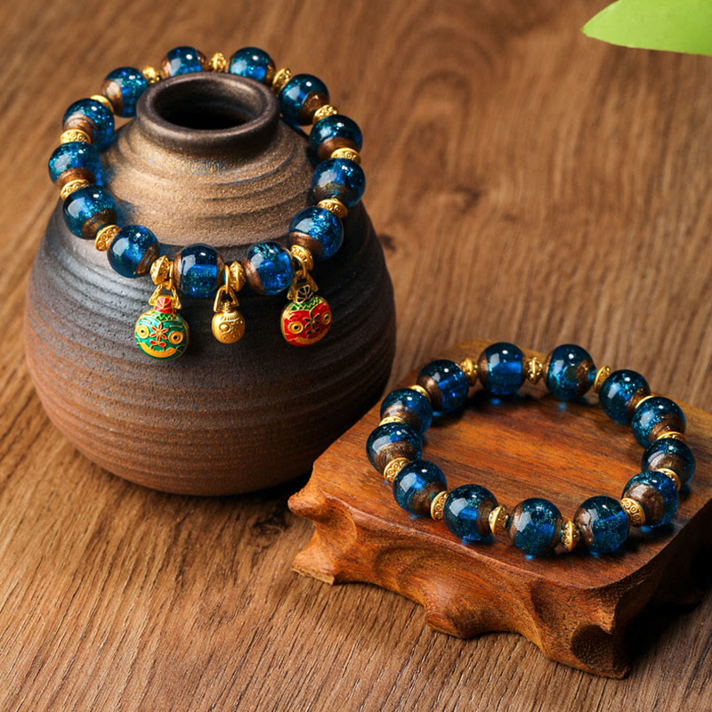 Buddha Stones Gold Swallowing Beast Family Charm Liuli Glass Bead Fortune Bracelet - image 15