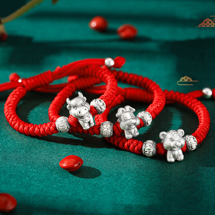 Buddha Stones 999 Sterling Silver Chinese Zodiac Red Rope Luck Handcrafted Kids Bracelet - image 1