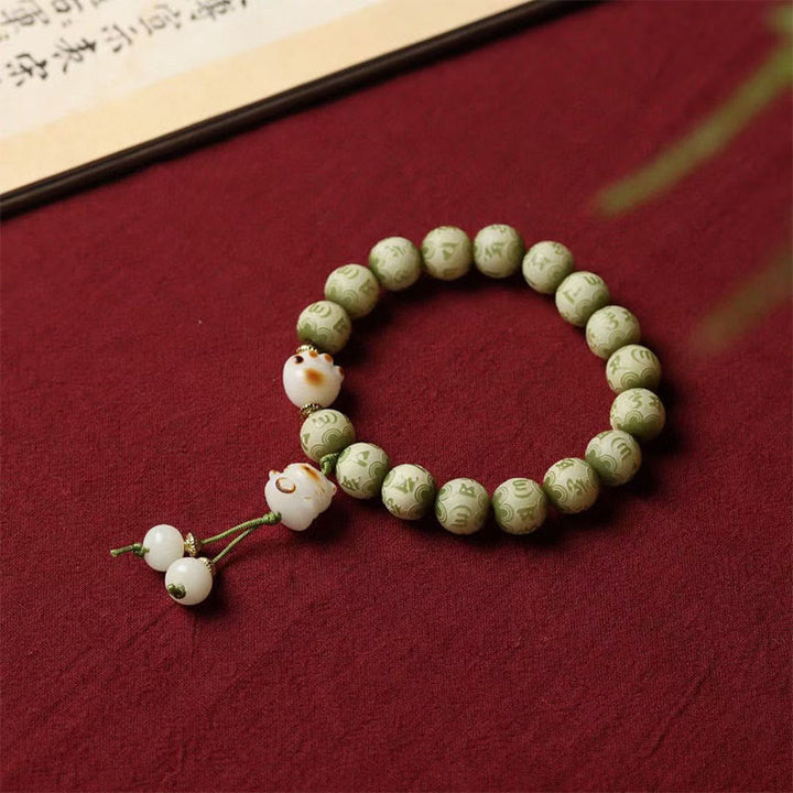 Buddha Stones Green Bodhi Seed Cat Paw Om Mani Padme Hum Engraved Wisdom Bracelet - Bodhi Seed(Auspiciousness♥Luck) - image 1