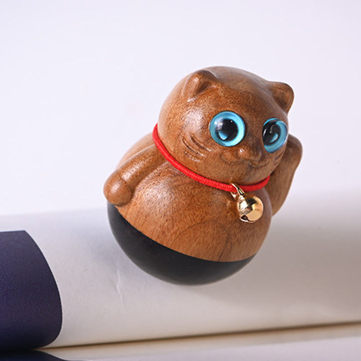 Buddha Stones Mini Lucky Cat Kitten Phoebe Zhennan Wood Blessing Decoration - image 6