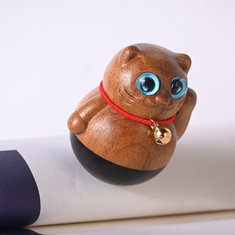 Buddha Stones Mini Lucky Cat Kitten Phoebe Zhennan Wood Blessing Decoration - image 5