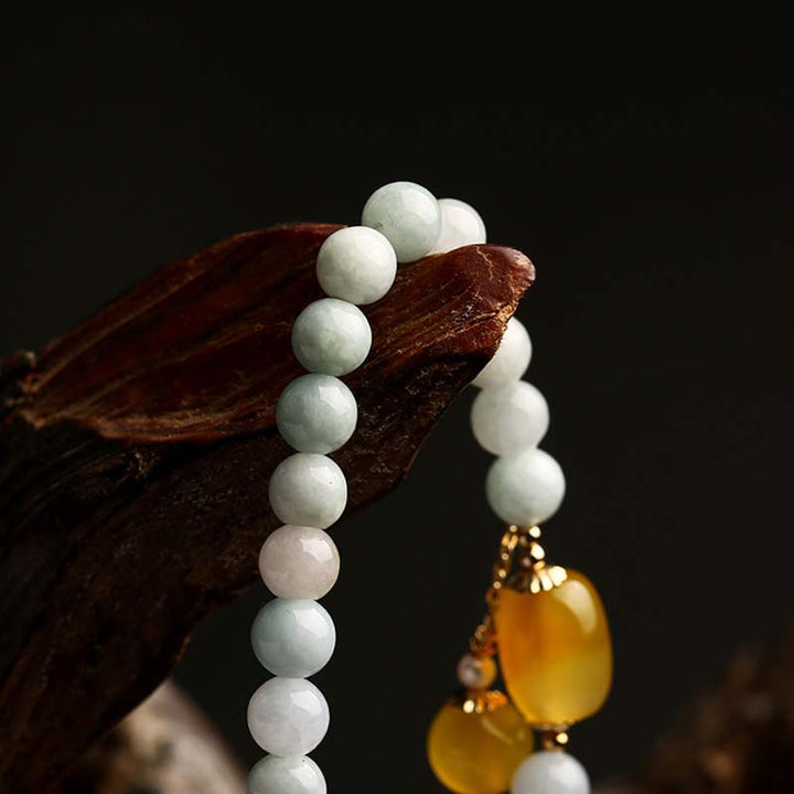 Buddha Stones Natural White Jade Agate Protection Bracelet