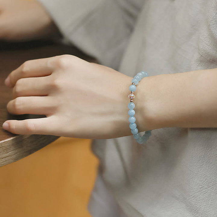 Buddha Stones 14K Gold Plated Copper Aquamarine White Crystal White Agate Blue Crystal Healing Bracelet