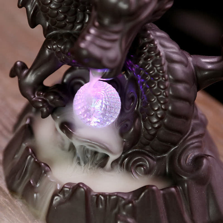 Auspicious Dragon Ceramic Backflow Smoke Fountain Meditation Healing Incense Burner Led Ball Decoration - image 9