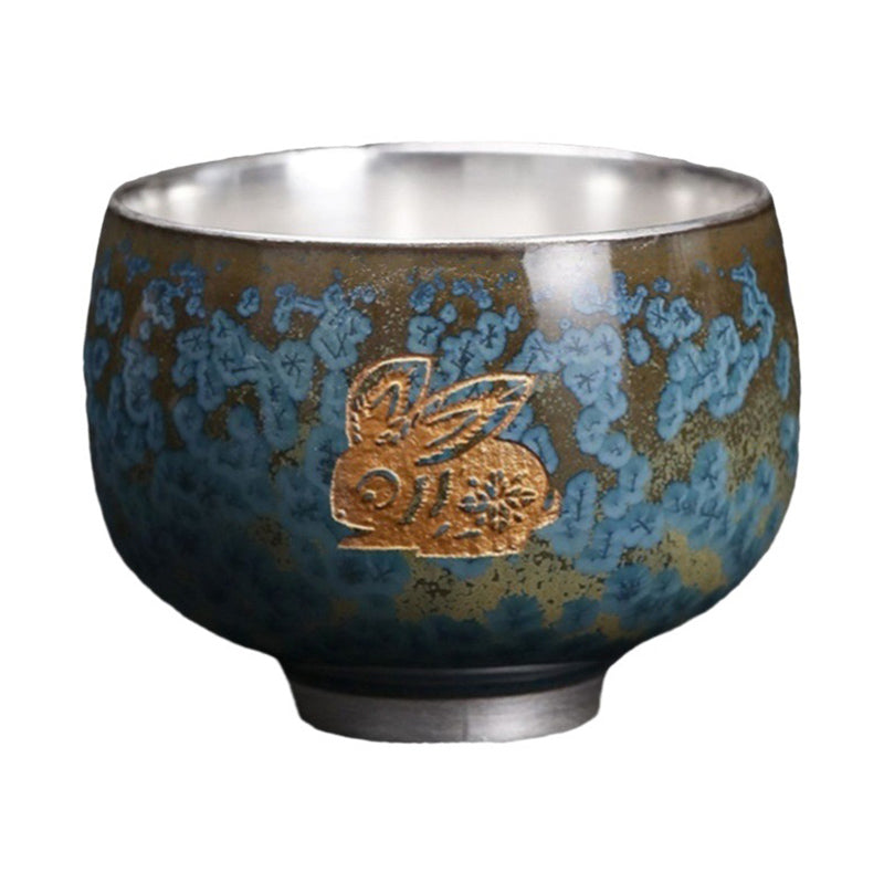 Buddha Stones 999 Gilt Silver Gilt Chinese Zodiac Ceramic Teacup Kung Fu Tea Cup 160ml