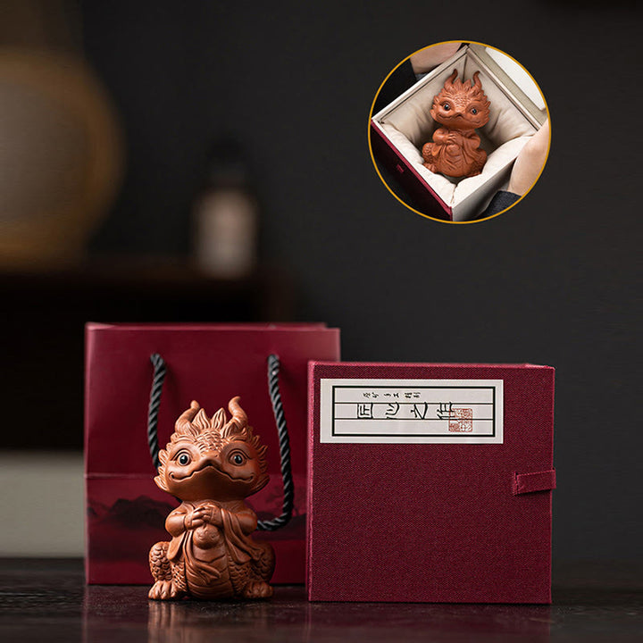 Buddha Stones Luck Dragon Wealth Tea Pet Purple Clay Figurine Decoration - image 24