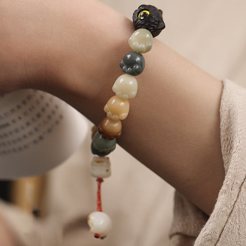 Buddha Stones Natural Bodhi Seed Lovely Paw Ebony Wood Lucky Cat Wisdom Bracelet - image 12