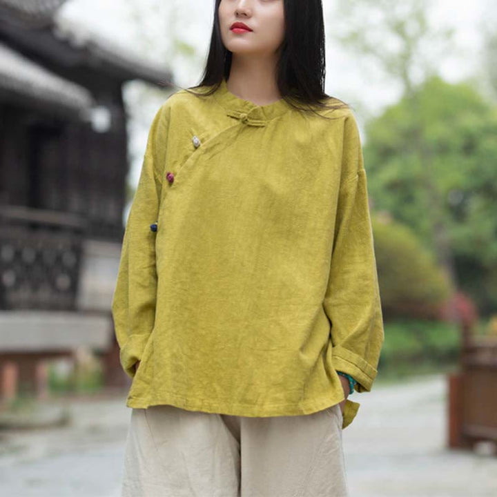 Buddha Stones Ramie Linen Blouse Women Shirt Top Chinese Hanfu Style Clothing