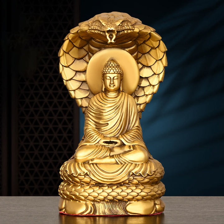 Buddha Stones Buddha Shakyamuni Snake Figurine Serenity Copper Statue Home Offering Decoration - 11*9*18.5cm - image 0
