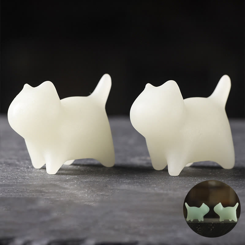 Buddha Stones 2Pcs Mini Cute Cat Glowstone Luminous Lucky Cat Energy Decoration - 4.4*3.5*2.3cm(2Pcs Cat) - image 0