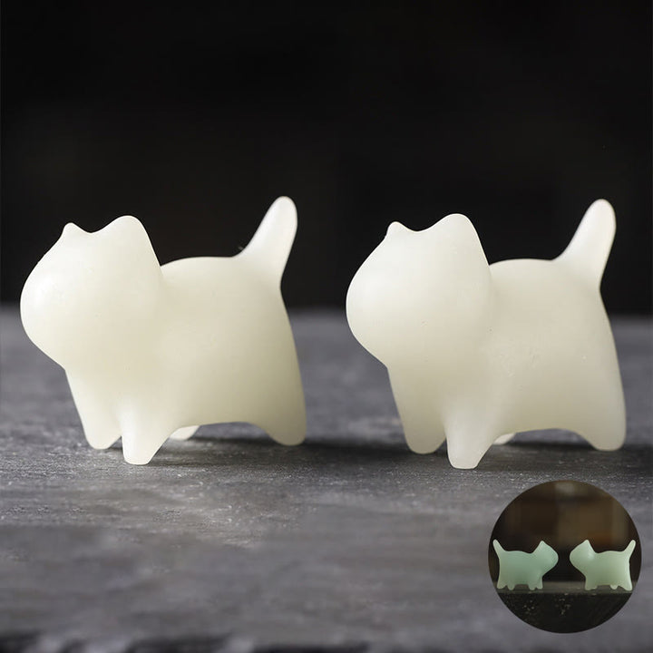 Buddha Stones 2Pcs Mini Cute Cat Glowstone Luminous Lucky Cat Energy Decoration - 4.4*3.5*2.3cm(2Pcs Cat) - image 0