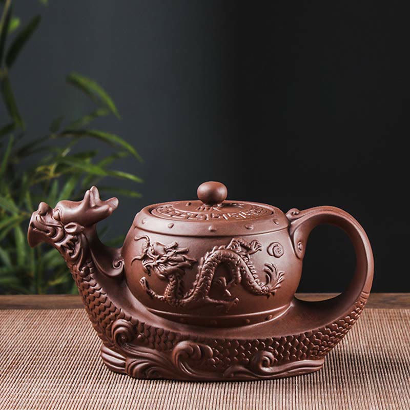 Vintage Dragon Auspicious Clouds Purple Clay Ceramic Teapot