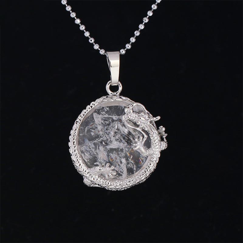 Buddha Stones Chinese Dragon Natural Quartz Crystal Healing Energy Necklace Pendant - White Crystal - image 23