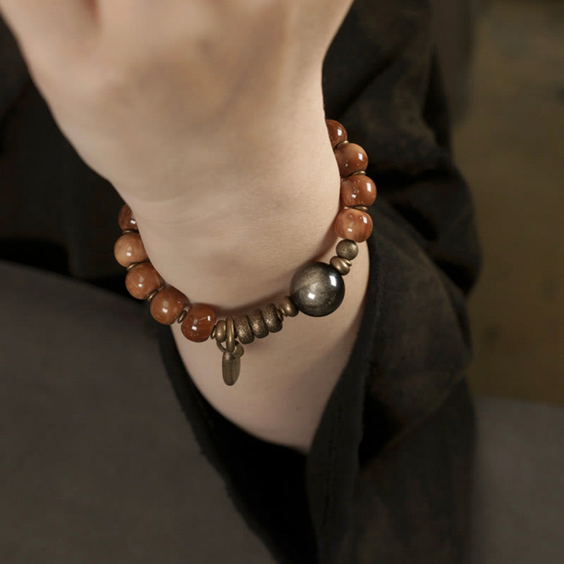 Buddha Stones Kuka Seed Tiger Eye Gold Sheen Obsidian Brass Copper Wealth Luck Bracelet - image 12