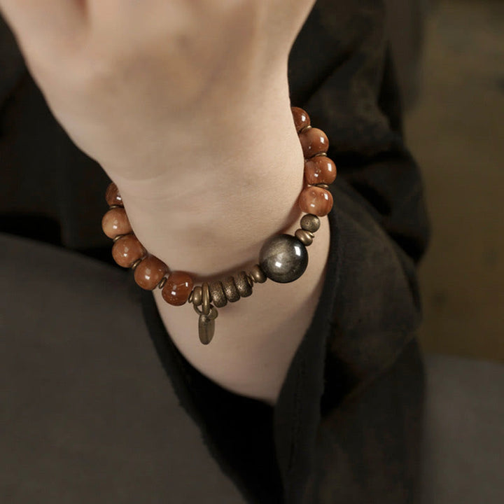 Buddha Stones Kuka Seed Tiger Eye Gold Sheen Obsidian Brass Copper Wealth Luck Bracelet - image 12