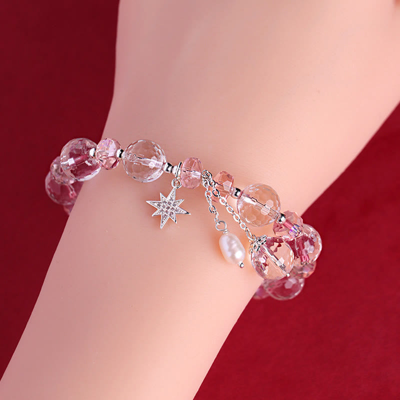 Buddha Stones White Crystal Pink Crystal Protection Star Charm Bracelet