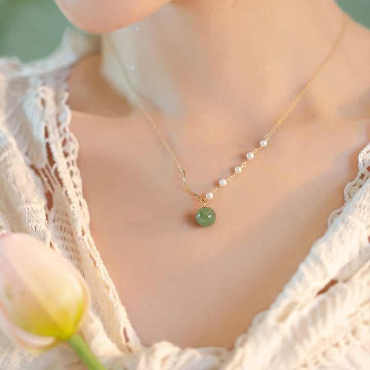 Buddha StonesNatural Hetian Jade Pearl Luck Bead Necklace Pendant - image 6