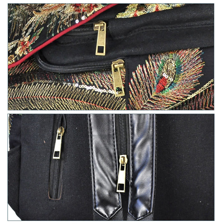 Peacock Embroidery Canvas Tassel Backpack - image 7