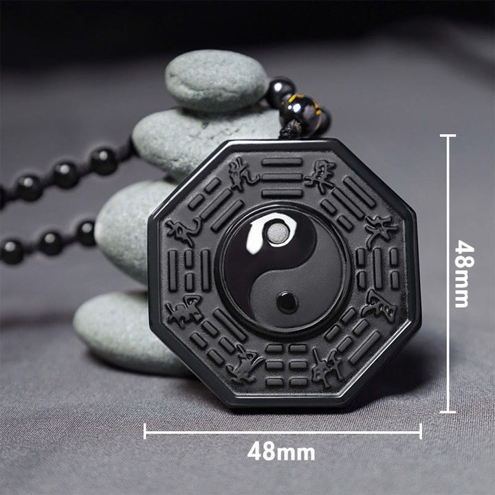 Buddha Stones Black Obsidian Stone Yin Yang Pendant Necklace - image 3