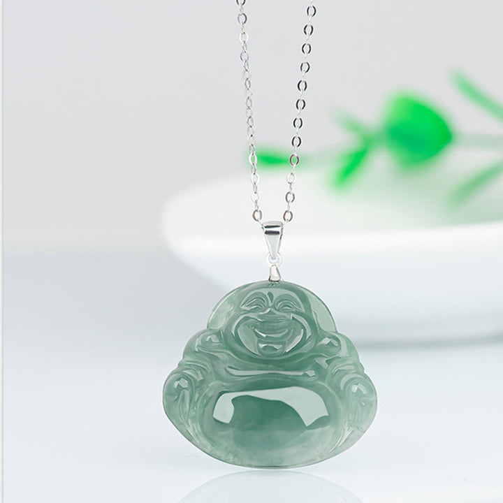Buddha Stones 925 Sterling Silver Laughing Buddha Jade Protection Calm Necklace Chain Pendant - image 5