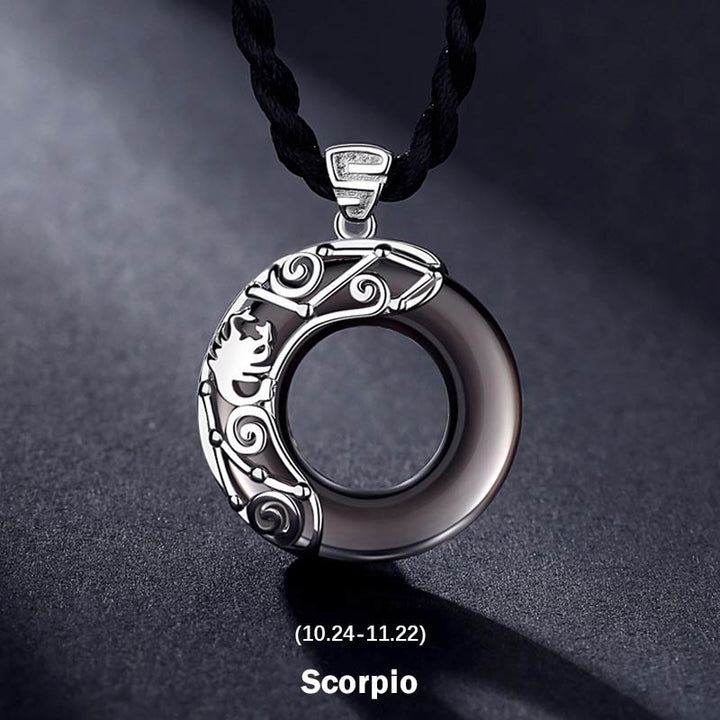 Buddha Stones 12 Constellations of the Zodiac Ice Obsidian Blessing Round Pendant Necklace - Scorpio - Rope - image 15