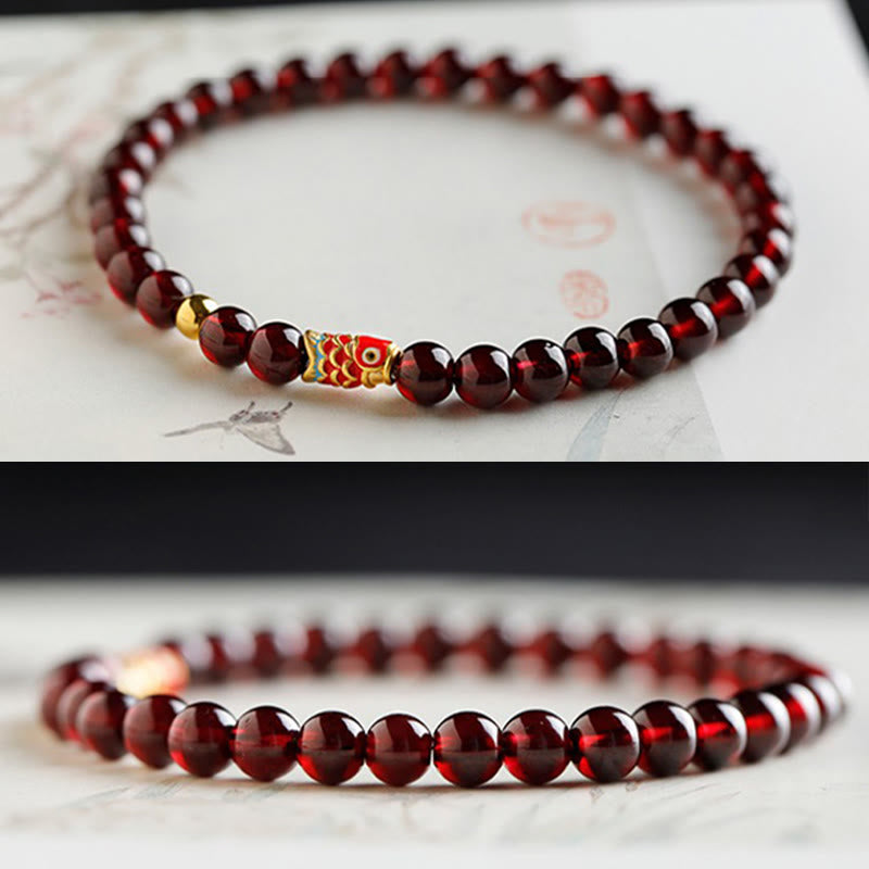 Buddha Stones 999 Gold Koi Fish Natural Garnet Protection Bracelet - image 6