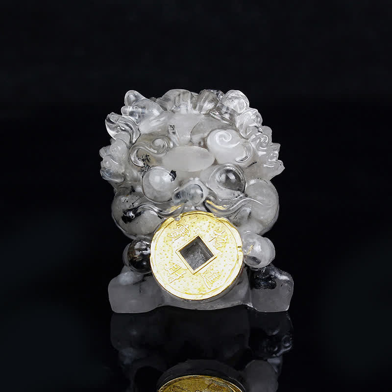 Buddha Stones Handmade Cute PiXiu Gold Coin Crystal Fengshui Energy Wealth Fortune Home Decoration - Black Rutilated Quartz - image 11