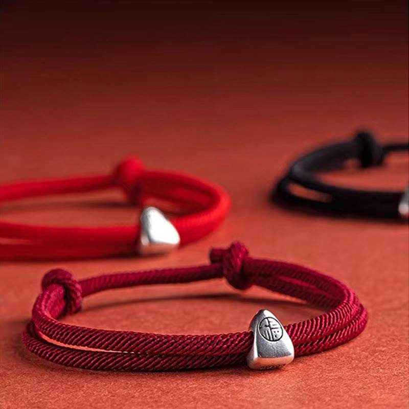 Buddha Stones 925 Sterling Silver Fu Character Blessing Handmade Braided Bracelet - image 16