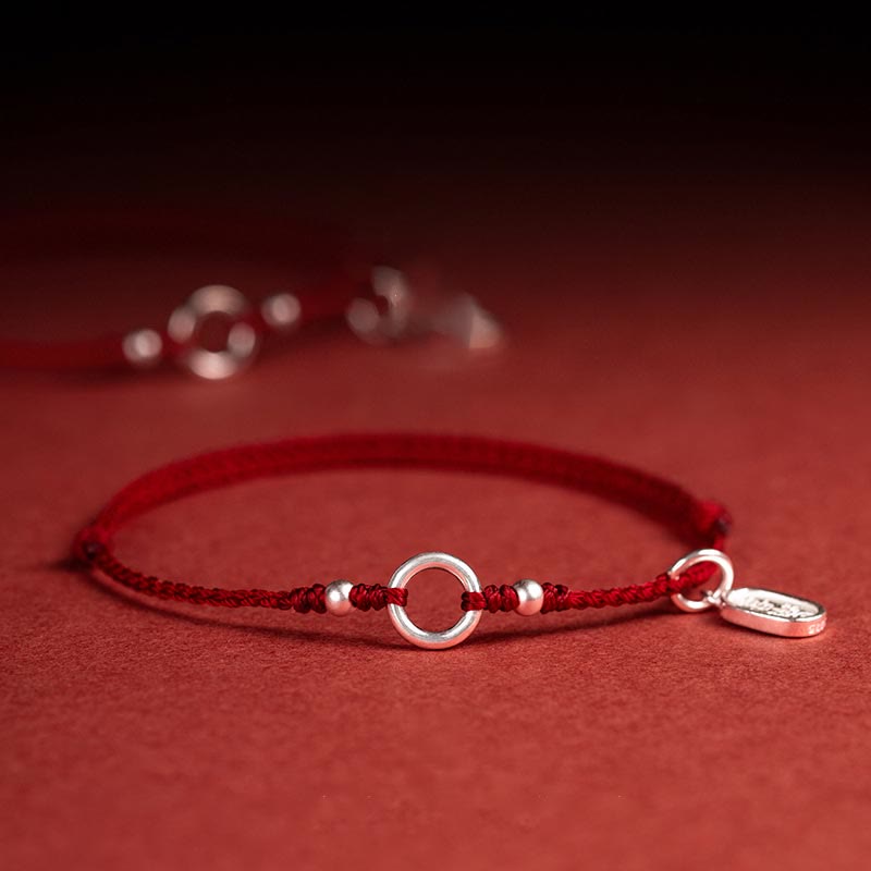Buddha Stones 925 Sterling Silver Lucky Fortune Peace Joy Lotus Peace Buckle Red String Bracelet - Dark Red(Wrist Circumference 15-18cm) - Lucky Fortune - image 0