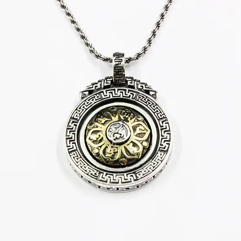 Buddha Stones Tibetan Om Mani Padme Hum Double Dorje Vajra Rotatable Purity Peace Necklace Pendant - image 6