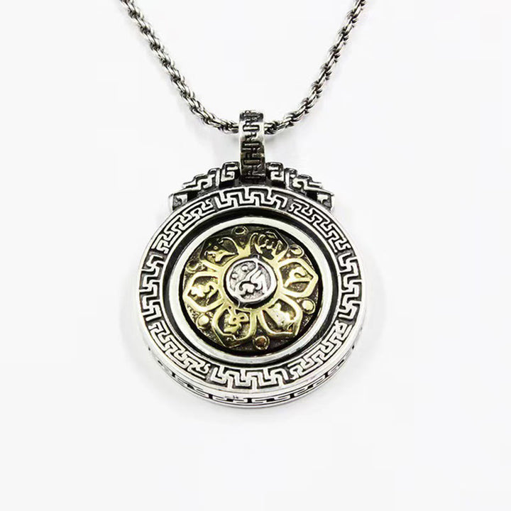 Buddha Stones Tibetan Om Mani Padme Hum Double Dorje Vajra Rotatable Purity Peace Necklace Pendant - image 6